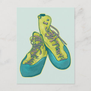 Old climbing shoes rock climbing postcard