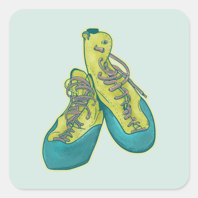 Old climbing shoes rock climbing square sticker (Front)