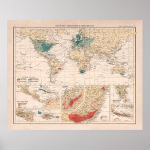 Old Coffee Farming & Consumption World Map (1907)  Poster