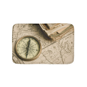 Old Compass Over Ancient Map Bath Mat