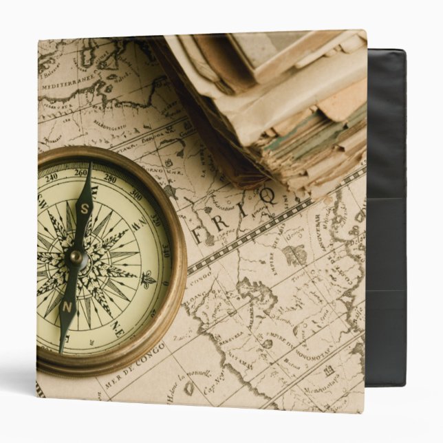Old Compass Over Ancient Map Binder (Front/Inside)