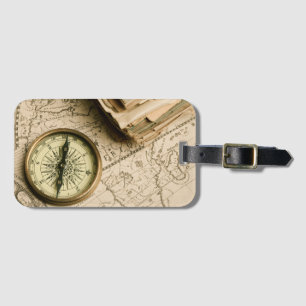 Old Compass Over Ancient Map Luggage Tag