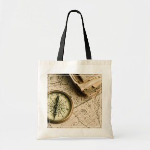 Old Compass Over Ancient Map Tote Bag