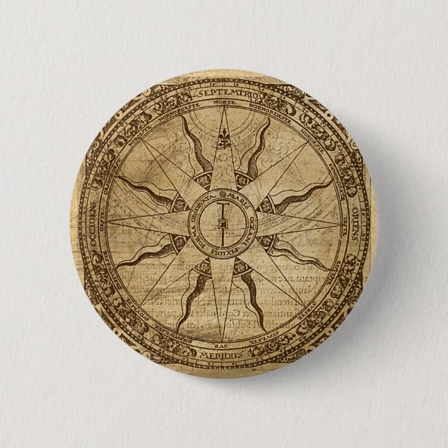 Old Compass Rose 2 Inch Round Button (Front)