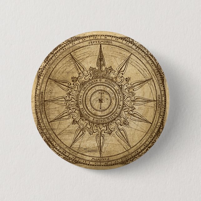 Old Compass Rose 2 Inch Round Button (Front)
