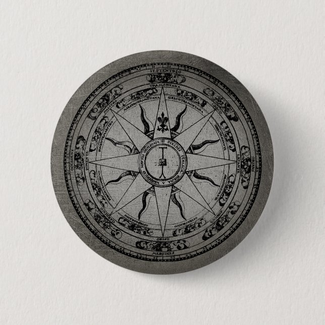 Old Compass Rose (B&W) 2 Inch Round Button (Front)