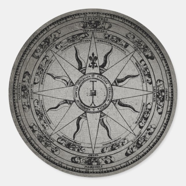 Old Compass Rose (B&W) Classic Round Sticker (Front)