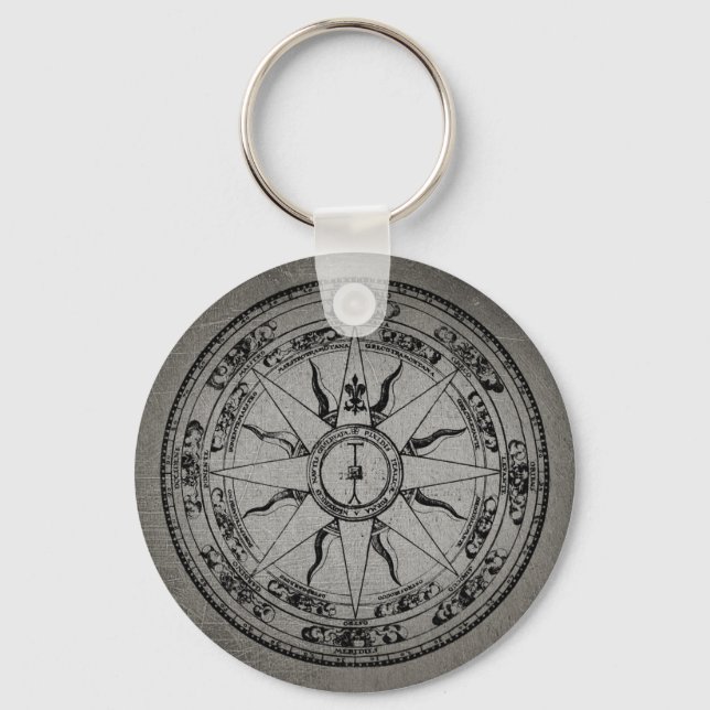 Old Compass Rose (B&W) Keychain (Front)