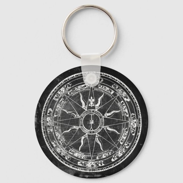 Old Compass Rose (B&W) Keychain (Front)