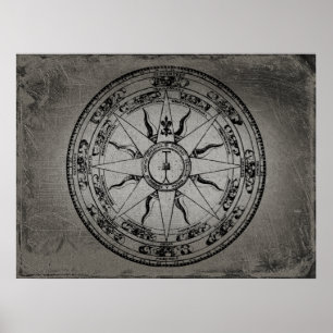 Old Compass Rose (B&W) Poster