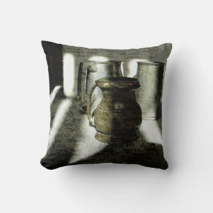Old Copper and Pewter Mugs by Alexandra Cook Throw Pillow