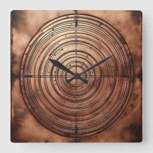 old copper circular grooves square wall clock