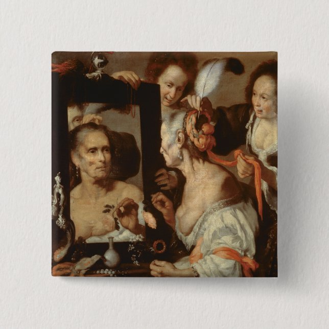 Old Coquette 2 Inch Square Button (Front)