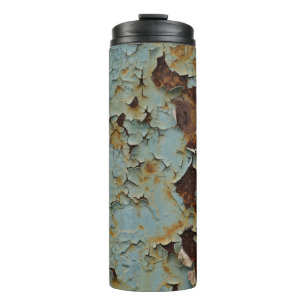 Old, corroded rusty metallic background. thermal tumbler