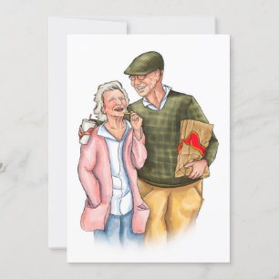 Old Couple full colour original art Anniversary Holiday Card