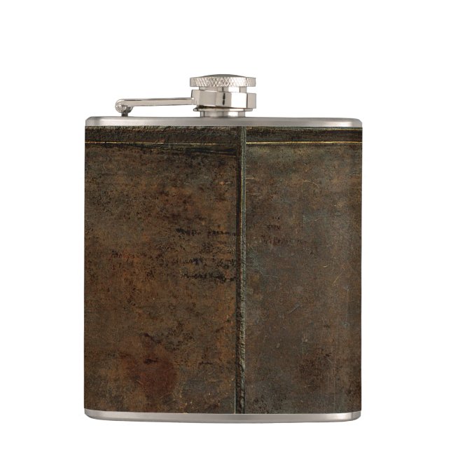 Old Cow Hide Look In Brown Hip Flask (Front)
