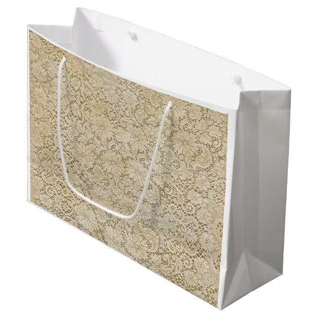 Old Crochet Lace Floral Pattern + your ideas Large Gift Bag (Front Angled)
