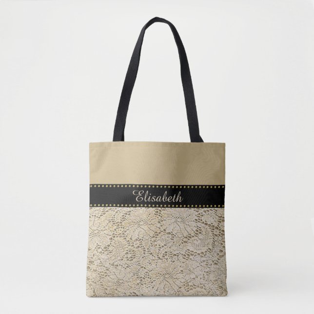 Old Crochet Lace Floral Pattern + your ideas Tote Bag (Front)