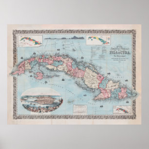 Old Cuba Map (1868) Vintage Cuban Island Atlas Poster