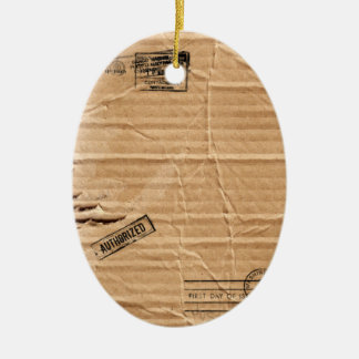 Old Damaged Brown Cardboard With Stamps And Stains Ceramic Ornament