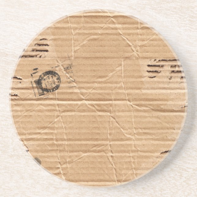 Old Damaged Brown Cardboard With Stamps And Stains Coaster (Front)