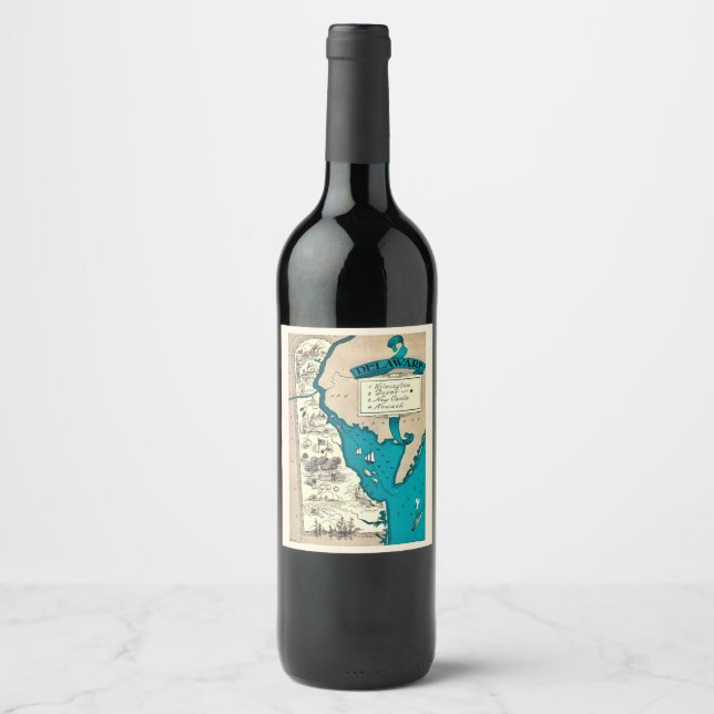 Old Delaware Map  Wine Label (Front)