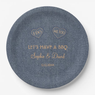 Old Denim Blue Western I DO BBQ Paper Plate