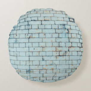 Old dirty white brick wall backgroundabstract, age round pillow