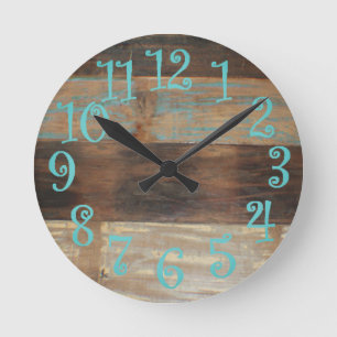 Old Distressed Blue Wood Round Clock