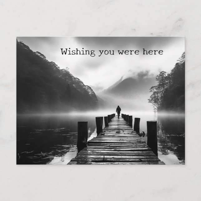 Old dock on the lake B&W photo Postcard (Front)