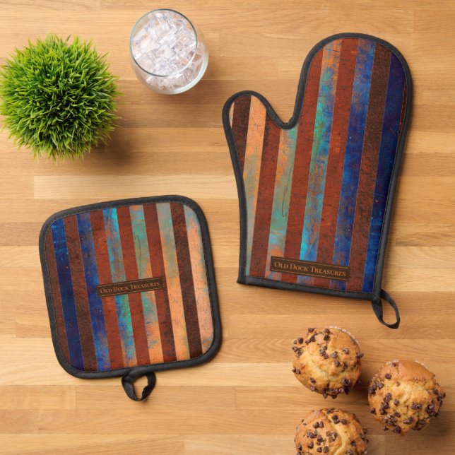 Old Dock Treasures Pot Holder / Metal Oven Mitt & Pot Holder Set (Top Down)