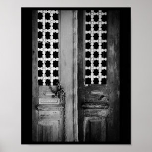 Old Door Faro Black And White Vertical Sticker  Poster