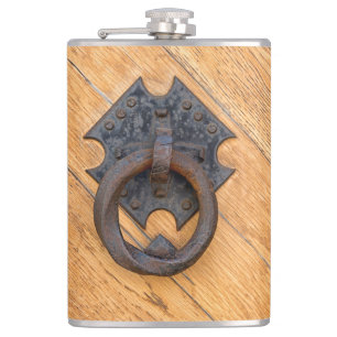 Old door knocker hip flask