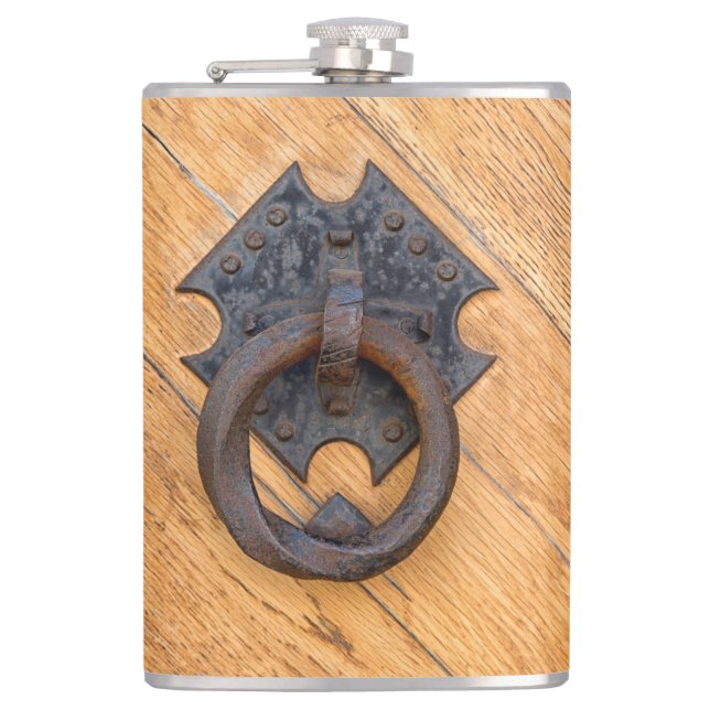 Old door knocker hip flask (Front)