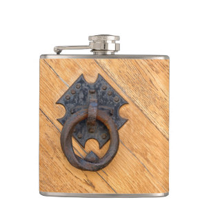 Old door knocker hip flask