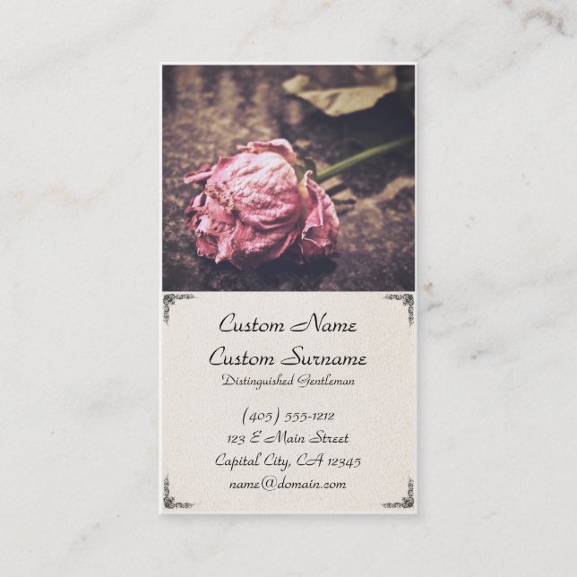 Old dried vintage pink rose business card (Front)
