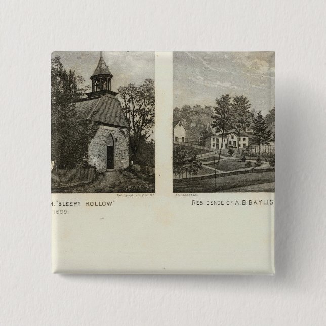 Old Dutch Church, residences 2 Inch Square Button (Front)