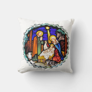 OLD ENGLAND NATIVITY WINDOW THROW PILLOW