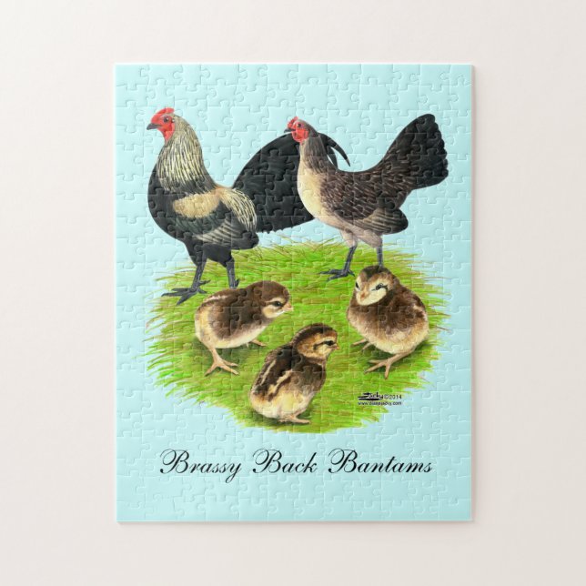 Old English Bantam Brassy Back Family Jigsaw Puzzle (Vertical)