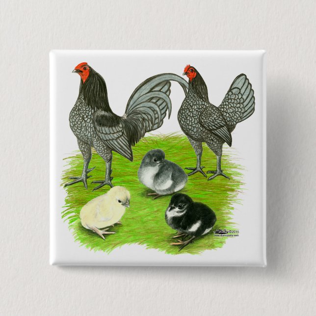 Old English Blue Game Family 2 Inch Square Button (Front)