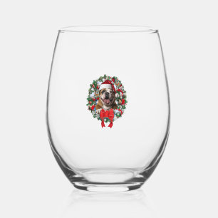 Old English Bulldog Christmas Wreath Decoration Xm Stemless Wine Glass