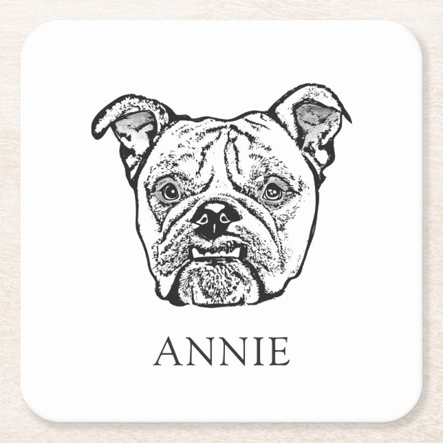 Old English Bulldog Personalized Square Paper Coaster (Front)