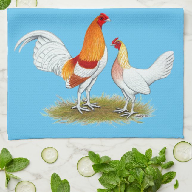 Old English Game Bantam:  Red Pyle Kitchen Towel (Folded)