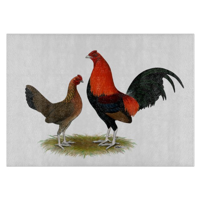 Old English Game Bantams:  BB Red Pair Cutting Board (Front)