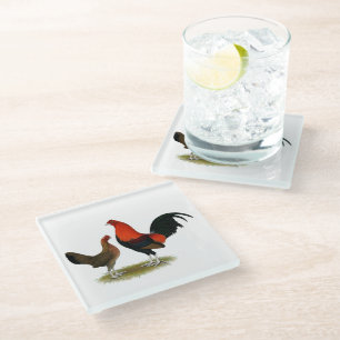 Old English Game Bantams:  BB Red Pair Glass Coaster