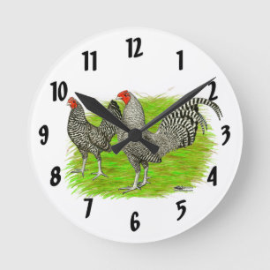 Old English Game Barred Chickens Round Clock