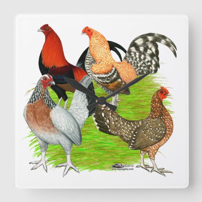 Old English Game Quartet Square Wall Clock (Front)