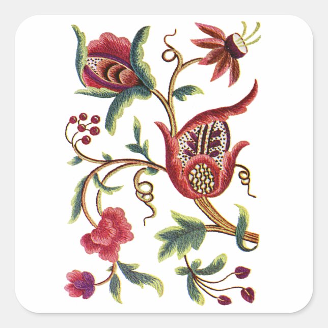 Old English Jacobean Embroidery Square Sticker (Front)