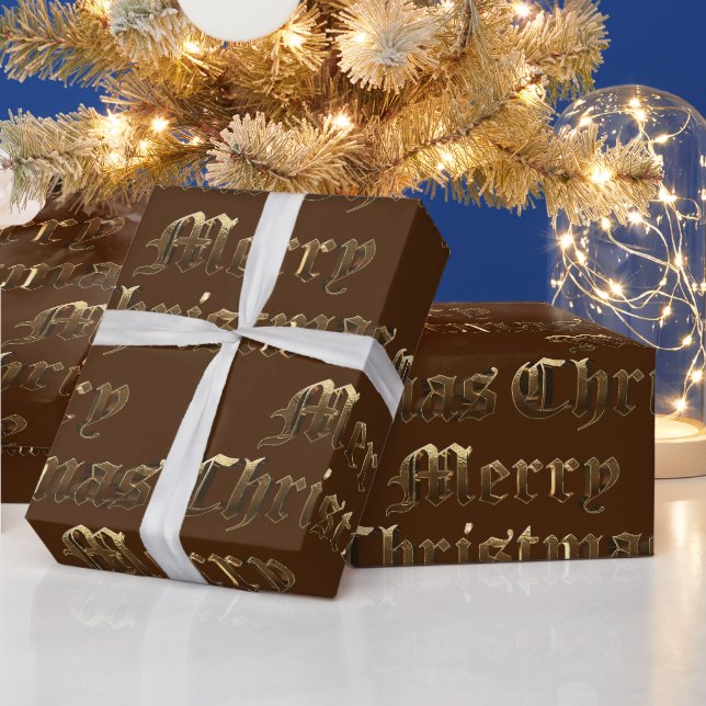 Old English Lettering Gold and Brown Christmas Wrapping Paper (Holidays)