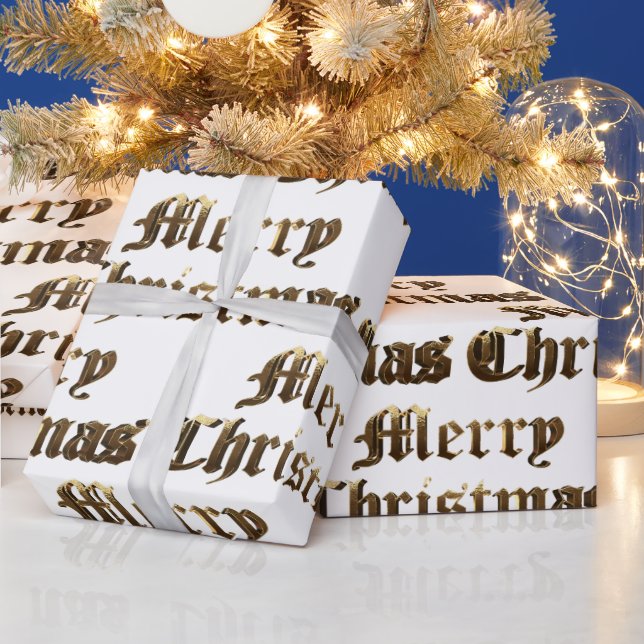 Old English Lettering Gold and White Christmas Wrapping Paper (Holidays)